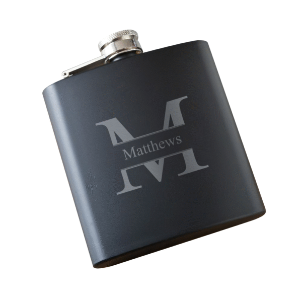 Monogrammed Black Matte Flask