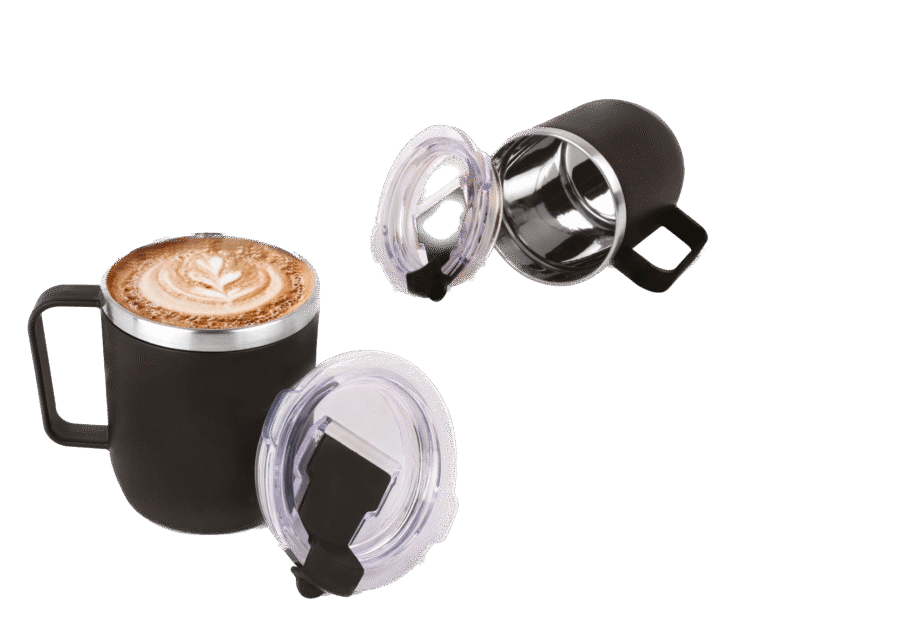 Oscar: Stainless Steel coffee mug with handle | Premium clear cap with flip top lid | Leakproof | Capacity 350ml approx. - Image 2