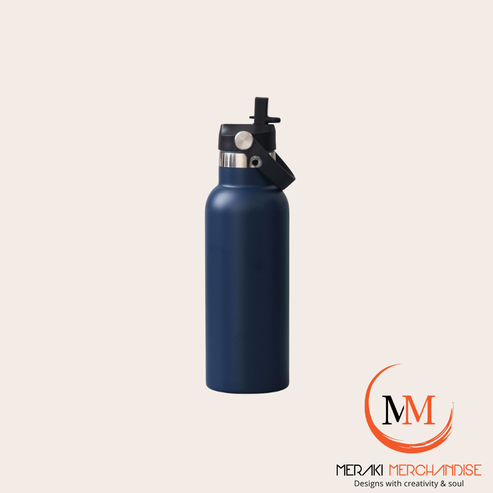 Meraki AquaFlip navy blue insulated sport bottle with flip straw lid and carry loop