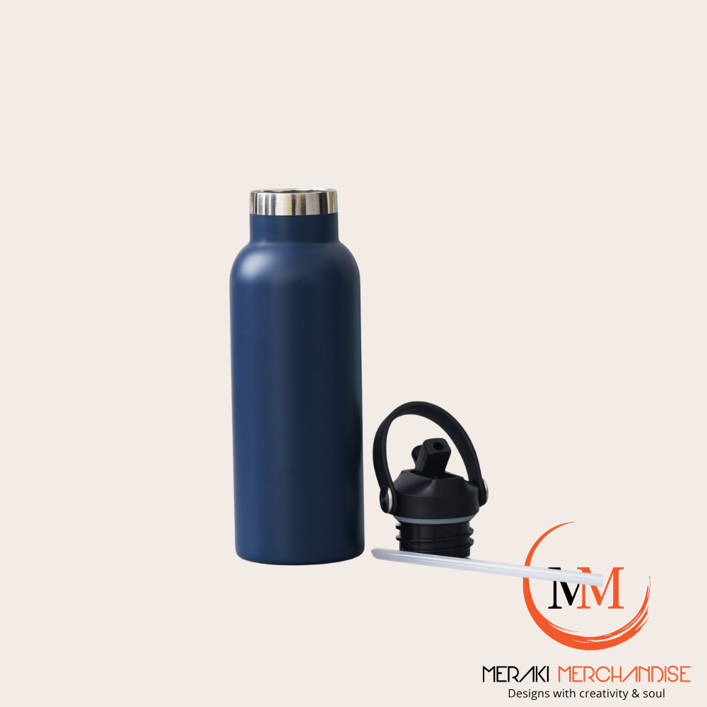 Meraki AquaFlip navy blue vacuum insulated bottle with detachable straw lid
