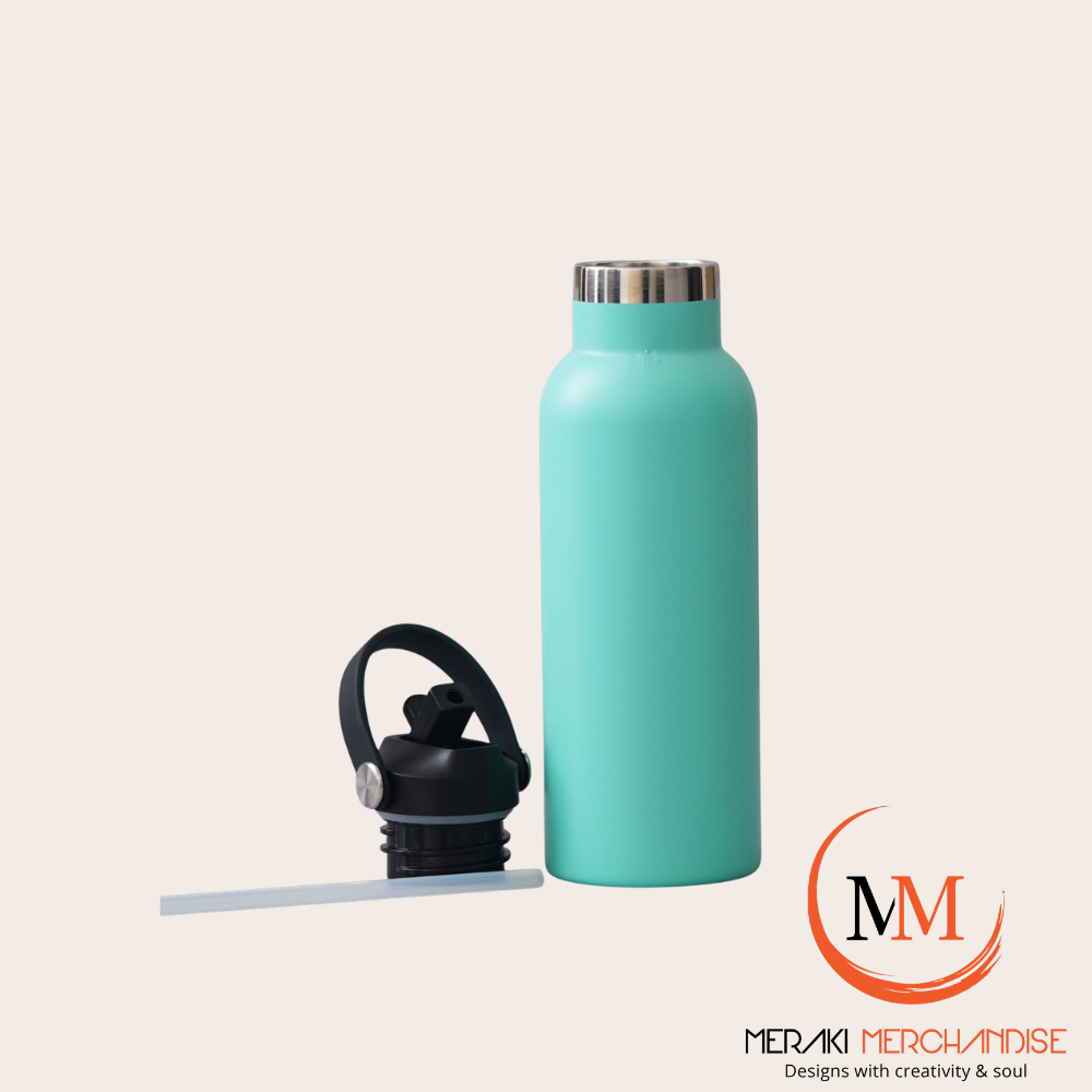 Meraki AquaFlip mint teal vacuum insulated bottle with flip straw lid detached