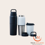 Meraki TwinVessel 2-in-1 insulated bottle with detachable tumbler cup all components black white