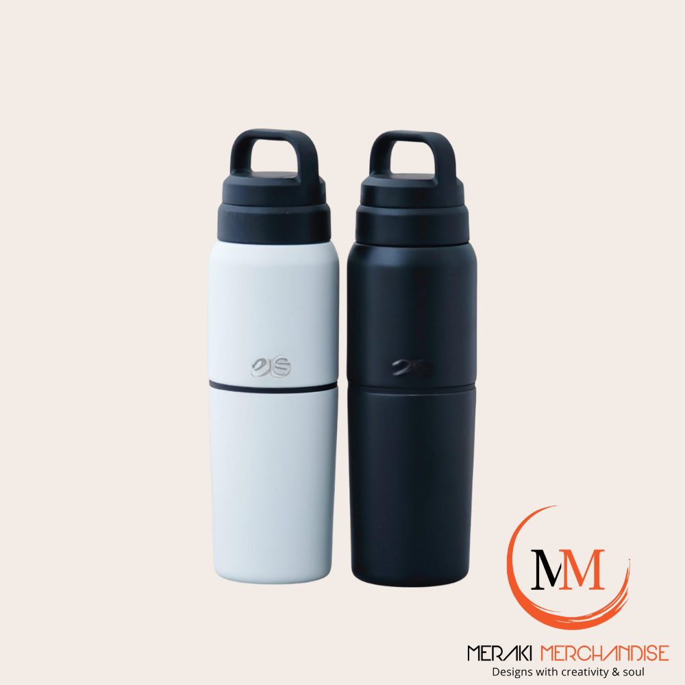 Meraki TwinVessel 2-in-1 insulated bottle white and black assembled versions