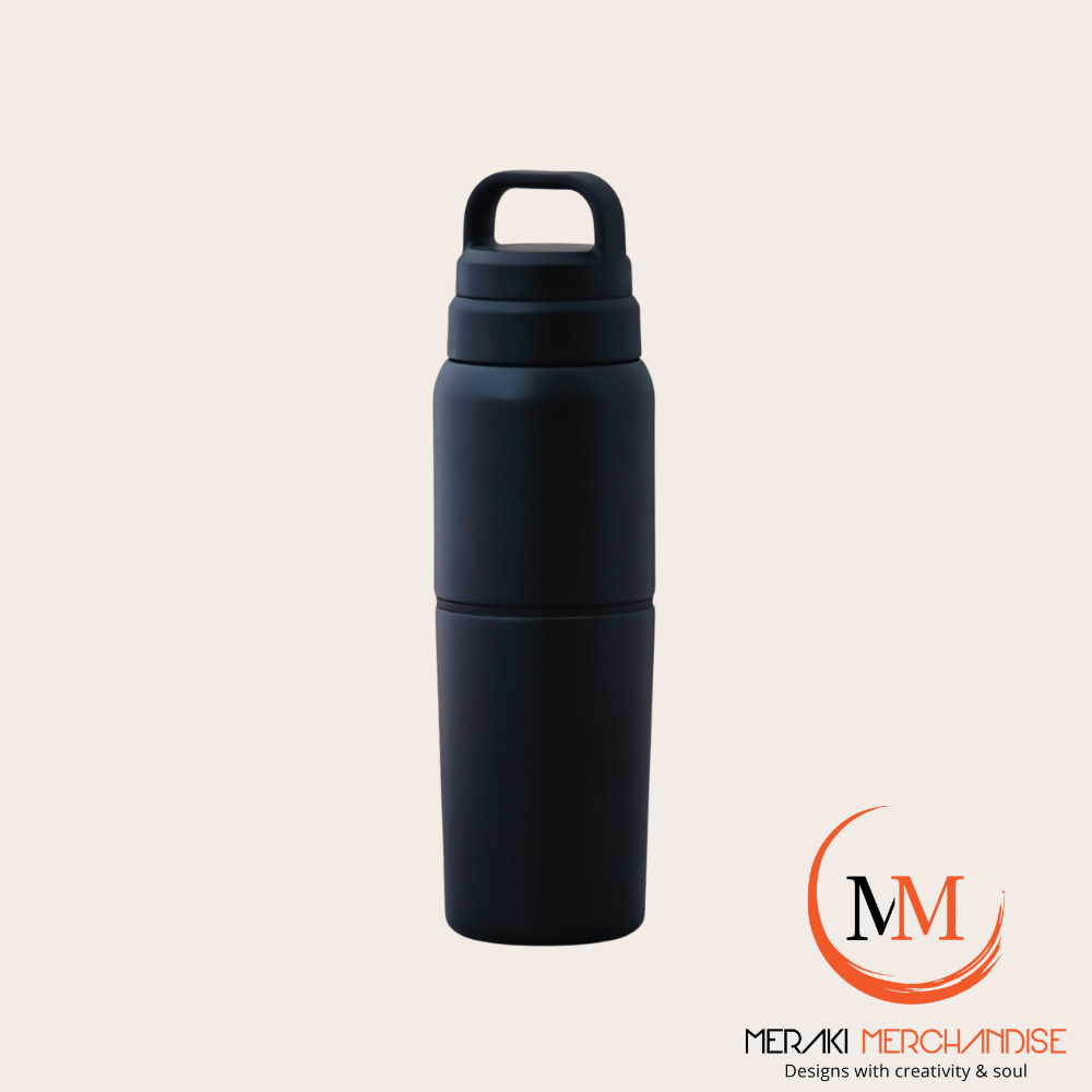 Meraki TwinVessel matte black navy 2-in-1 insulated bottle with tumbler cup assembled